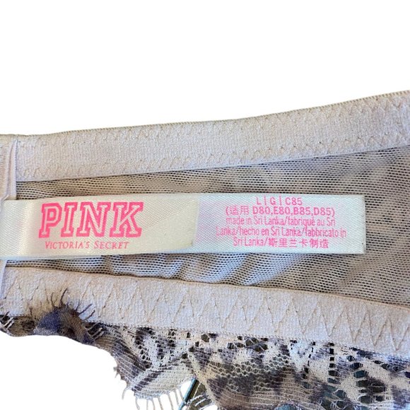 Victoria Secret Pink Lace Bralette Lightly Lined Bra Underwire Size Large Halter - Picture 6 of 7